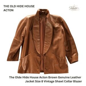 The Olde Hide House Acton
Brown Leather Jacket Sz 8 Vintage Shawl Collar Blazer